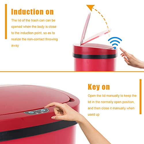 13 Gallon Stainless Steel Trash Can with Lid (Stainless Steel / Red)