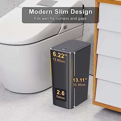 3 Pack 10L 2.6 Gallon Small Trash Can with Lid (Black-Grey-Off White / 3 X 2.6 Gal)