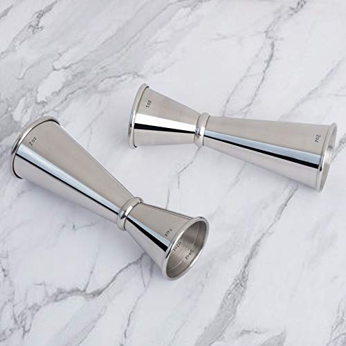 2Pcs Double Cocktail Jigger for Bartending (Rolled Edge-1oz/2oz-2PC / Silver)