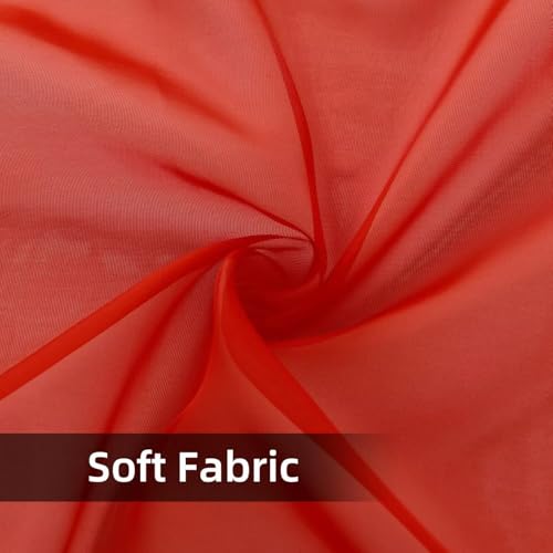 Solid Sheer Rod Pocket Curtain Voile Draperies 4 Panels White Beige Black Grey Ivory 52 Inch Width 84 Inch Long 1 Pair for Kitchen Bedroom Children Living Room Yard (Red / 52"W x 84"L (Pack of 4))