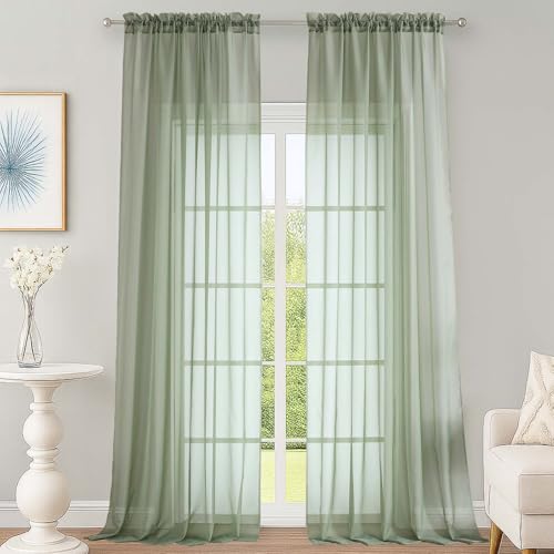 Sage Green Sheer Curtains 120 Inches 2 Panels for Living Room 59" W (Sage Green / 59"W x 120"L (Pack of 2))