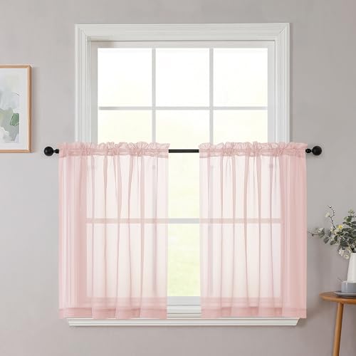 Blush Kitchen Curtains 30 Inch Length Tier 2 PCS (Blush / 42"W x 30"L (Pack of 2))