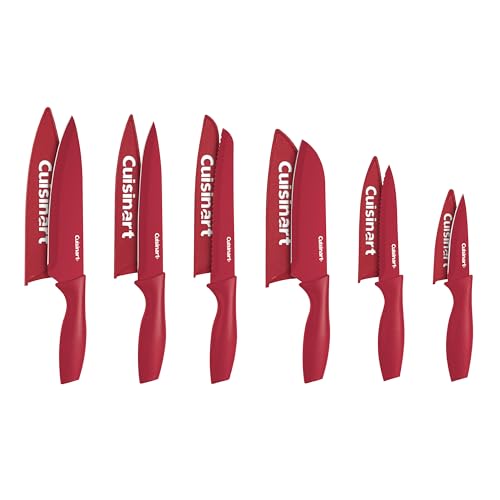 Knife Set 12pc Ceramic Coated Knife Set with 6 Blades & 6 Blade Guards (Red)
