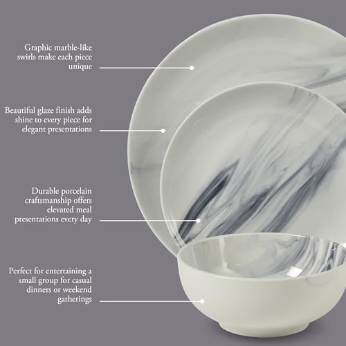 Cloudlight 12 Piece Plates and Bowls Dishes Blue and White (Service for 4 (12pcs) / Blue & White (Cloudlight))