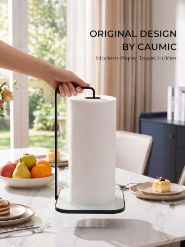 Countertop Paper Towel Holder with Tempered Glass Base (White)