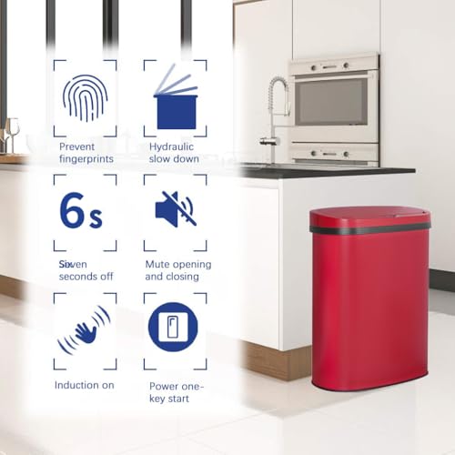 13 Gallon Stainless Steel Trash Can with Lid (Stainless Steel / Red)