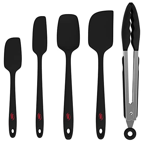 Silicone Spatula Set (4 Pcs + Tongs Black)