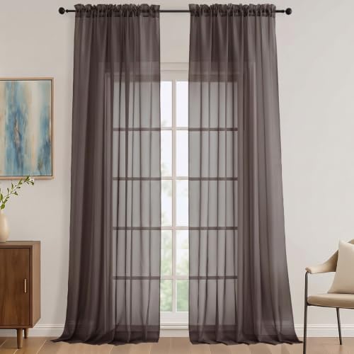 Chocolate Sheer Curtains 120 Inches Long 2 Panels Set (Chocolate / 59"W x 120"L (Pack of 2))