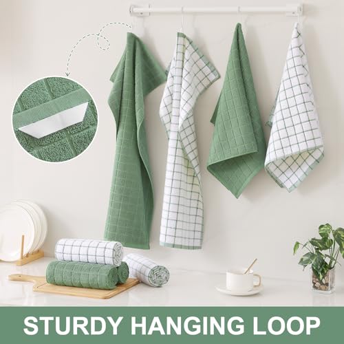 Large Premium Cotton Kitchen Towels 16"x 28" (Grass Green / 16" X 28" - 12 Pack)