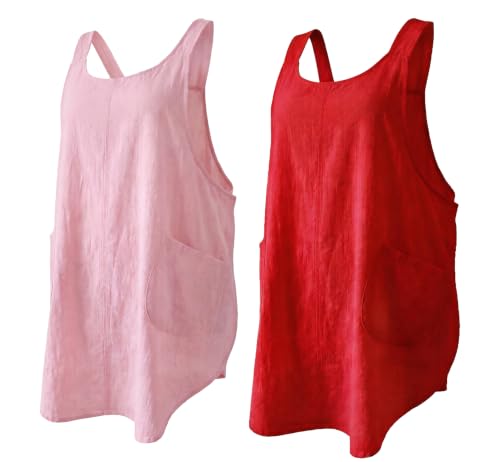 Soft Cotton Linen Cross Back Pull (Pink+red)
