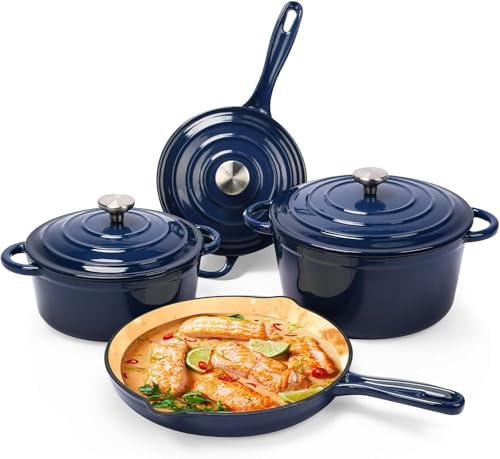 Enamel Cast Iron Cookware Set (Navy / 4 Pieces)