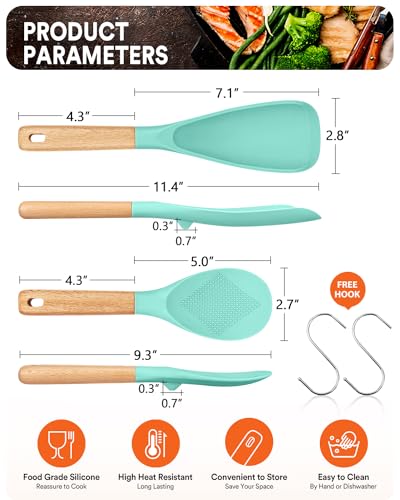 Cooking Spoon and Rice Scooper for Nonstick Cookware (Green)