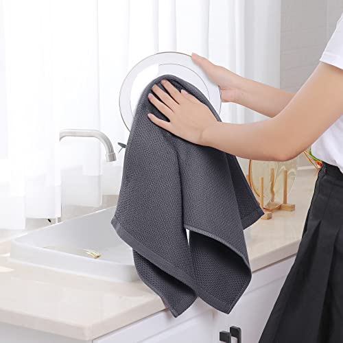 100% Cotton Waffle Weave Kitchen Dish Towels 4 (Dark Grey / 13 X 28 - 4 Pack)