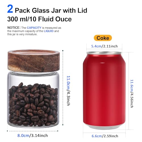 10 oz Small Glass Jars with Top Screw Lid Round Herb Coffee Bean Ground Storage Canister Clear Glass Food Container for Pantry Sugar Tea Coffee Bean Spice Nuts Cookies Bath Salts (2×300ml(10oz))