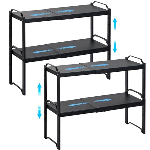 4 Pack Kitchen Cabinet Shelves Organizers (Black / 4 Pack: 12.6"-20.5"L)