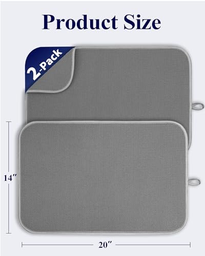 2 Pack Dish Drying Mat for Kitchen Counter (Dark Gray / 20" x 14")