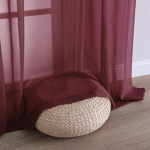 Sheer Curtains 2 Panels Set for Bedroom Living Room (Burgundy Wine / 59"W x 90"L (Pack of 2))