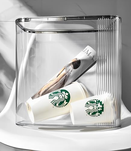 Clear 14 Liter Bathroom Trash Can with Lid (14L Clear)