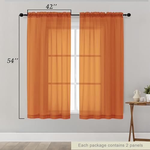 Sheer Orange Curtains for Bedroom Living Room 54 Inch Length 2 Panels Set (Orange / 42"W x 54"L (Pack of 2))