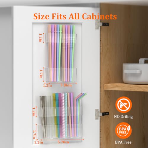 2 Pack Small Acrylic Straw Holder for Cabinet Door (Small / Transparent)