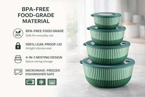 Plastic Mixing Bowls with Lids (Green)