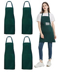 4 Packs Waterproof Cooking Chef Bib Aprons with 2 Pockets for Men Women (Green)
