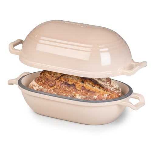 Enameled Cast Iron Dutch Oven for Sourdough Bread Baking (Latte)
