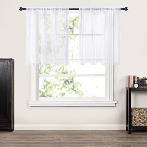 2 Panels Kitchen Tiers Half Window Sheer Curtains 29 X 24 Inch White (White / 29"W x 24"L (Pack of 2))