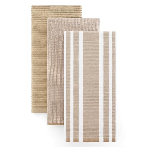 Cotton 380 GSM Premium Kitchen Towels (Khaki / 18" X 28" - 3 Pack)