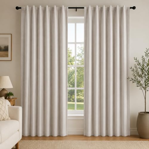 100% Blackout Linen Curtains for Bedroom Living Room 96 Inch Long (Flaxen/100% Blackout / 52"W x 96"L (Pack of 2))
