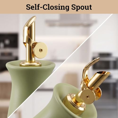 Ceramic Olive Oil Dispenser with Self (Olive)