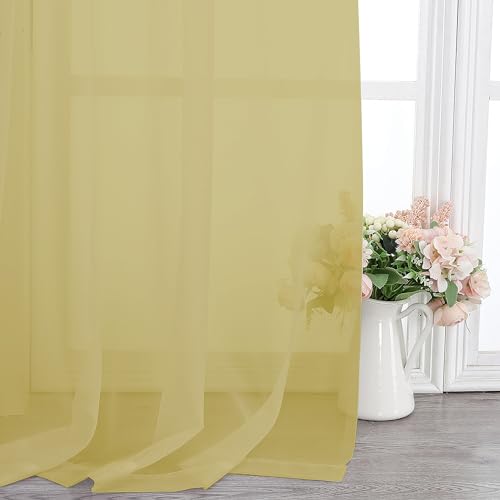 Mustard Yellow Sheer Curtains 96 inches Long 2 Panels (Yellow / 42"W x 96"L (Pack of 2))
