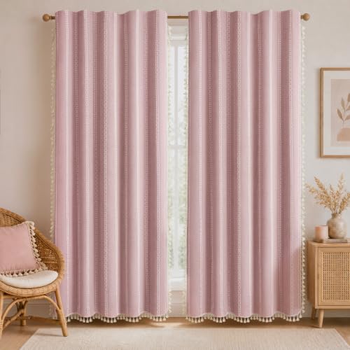 Purple Pink 100% Boho Blackout Curtains 84 Inch 2 Panels with Tassels (Purple Pink / 52"W x 84"L (Pack of 2))