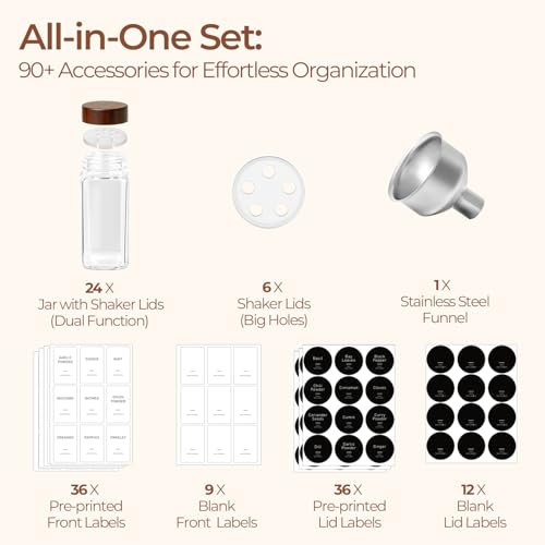 Glass Spice Storage Jars with Acacia Wood Lids & Labels 4Oz 24Pack (4Oz*24)