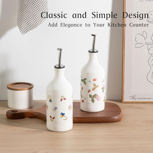 Sweejar Ceramic Olive Oil Dispenser Bottle for Kitchen (15.5 oz, Set of 1 / Garden)