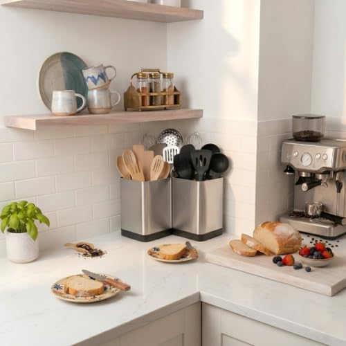 Extra Large Kitchen Utensil Holder Countertop for Corner Counter (Silvery)