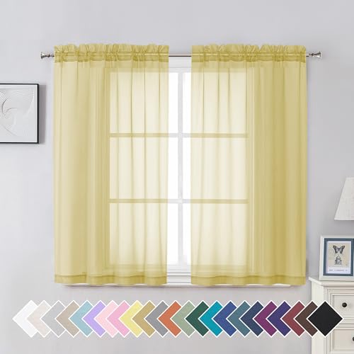 Yellow Sheer Curtains 45 Inch Length 2 Panels Set (42"W x 45"L (Pack of 2) / Yellow)