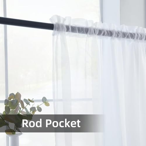 Solid Sheer Rod Pocket Curtain Voile Draperies 4 Panels White Beige Black Grey Ivory 52 Inch Width 54 Inch Long 1 Pair for Kitchen Bedroom Children Living Room Yard (White / 52"W x 54"L (Pack of 4))