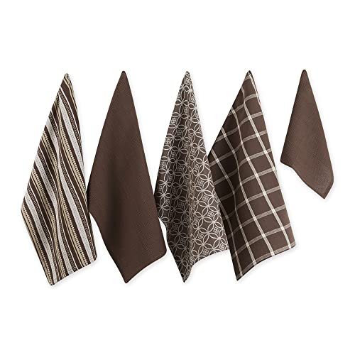 Assorted Woven Kitchen Set (Dark Brown / Dishtowel, 18x28"; Dishcloth, 13x13")