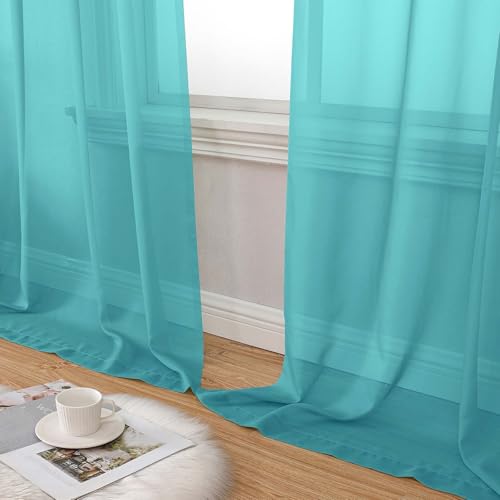 Turquoise Sheer Curtain for Bedroom Living Room 72 Inches Long 2 Panels Set (Turquoise / 42"W x 72"L (Pack of 2))