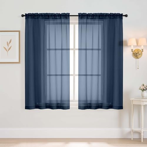 Navy Blue Window Sheer Curtains 45 Inches Length (42"W x 45"L (Pack of 2) / Navy Blue)