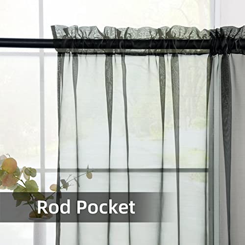 Solid Sheer Rod Pocket Curtain Voile Draperies 2 Panels White Beige Black Grey Coffee 38 Inch Width 84 Inch Long 1 Pair for Kitchen Bedroom Children Living Room Yard (Black / 38"W x 84"L (Pack of 2))