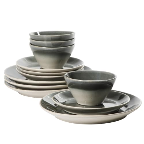 Plates and Bowls Set (Ombre Black (River Delta) / Service for 4 (12pcs))