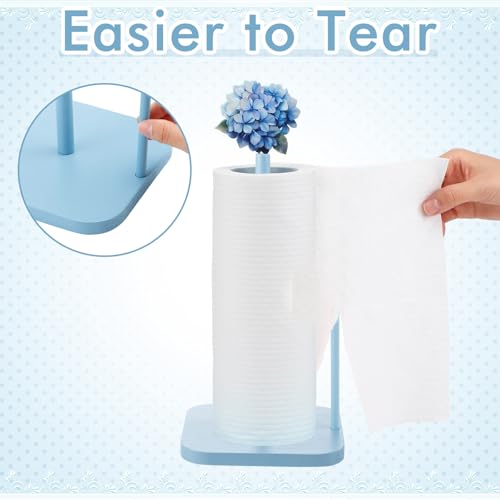 Blue Hydrangea Coquettish Cute Hydrangea Wooden Paper Towel Holder Blue Bathroom Countertop Accessories Kitchen Roll Stand Organizer Standing Apartment Decor Housewarming Gift (Blue Hydrangea)