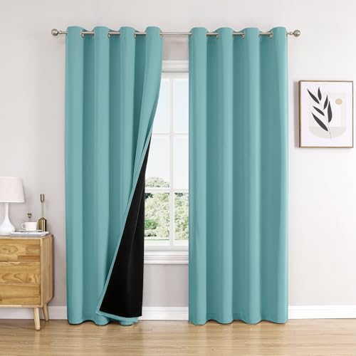 100% Blackout Curtains for Bedroom 80 Inches Long 2 Panels Set (52"W x 80"L (Pack of 2) / Aqua)