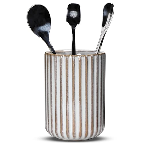 Ceramic Spoon Holder for Coffee Bar (Fish Belly White Fluted Surface)