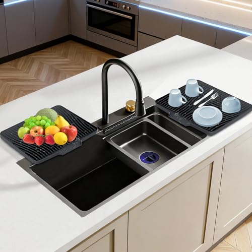 Silicone Dish Drying Mat for Kitchen counter (Black-2pcs / 19.7" x 17")