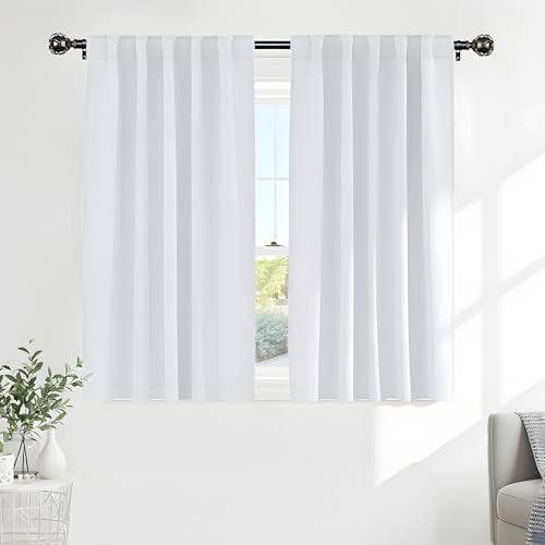 White 50% Lighting Blocking Curtains for Kitchen (Pure White / 42"W x 45"L (Pack of 2))