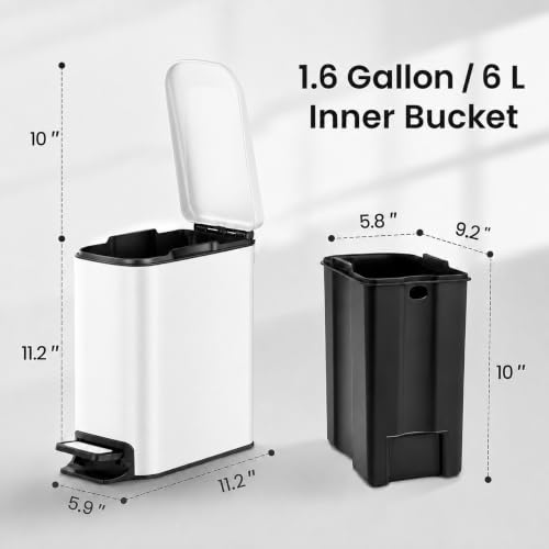 Slim Bathroom Trash Can with Lid (White)