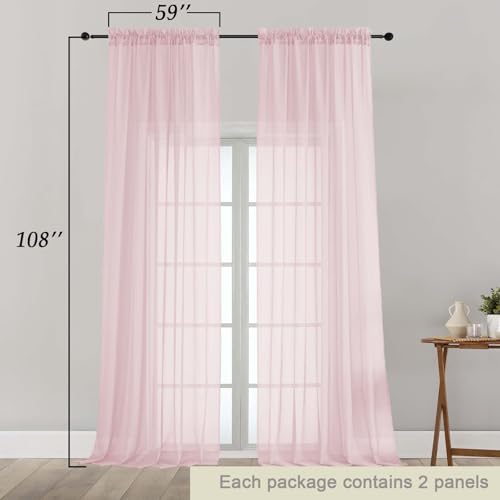 Extra Long Blush Sheer Curtains for Bedroom Living Room 108 Inches Long 2 Panels Set (Blush / 59"W x 108"L (Pack of 2))